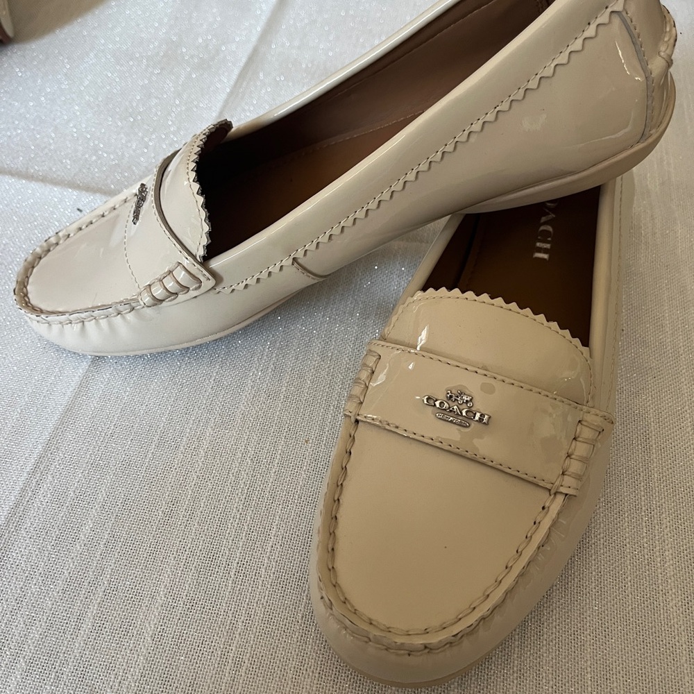 Coach New Odette Cream Patent Leather Loafer